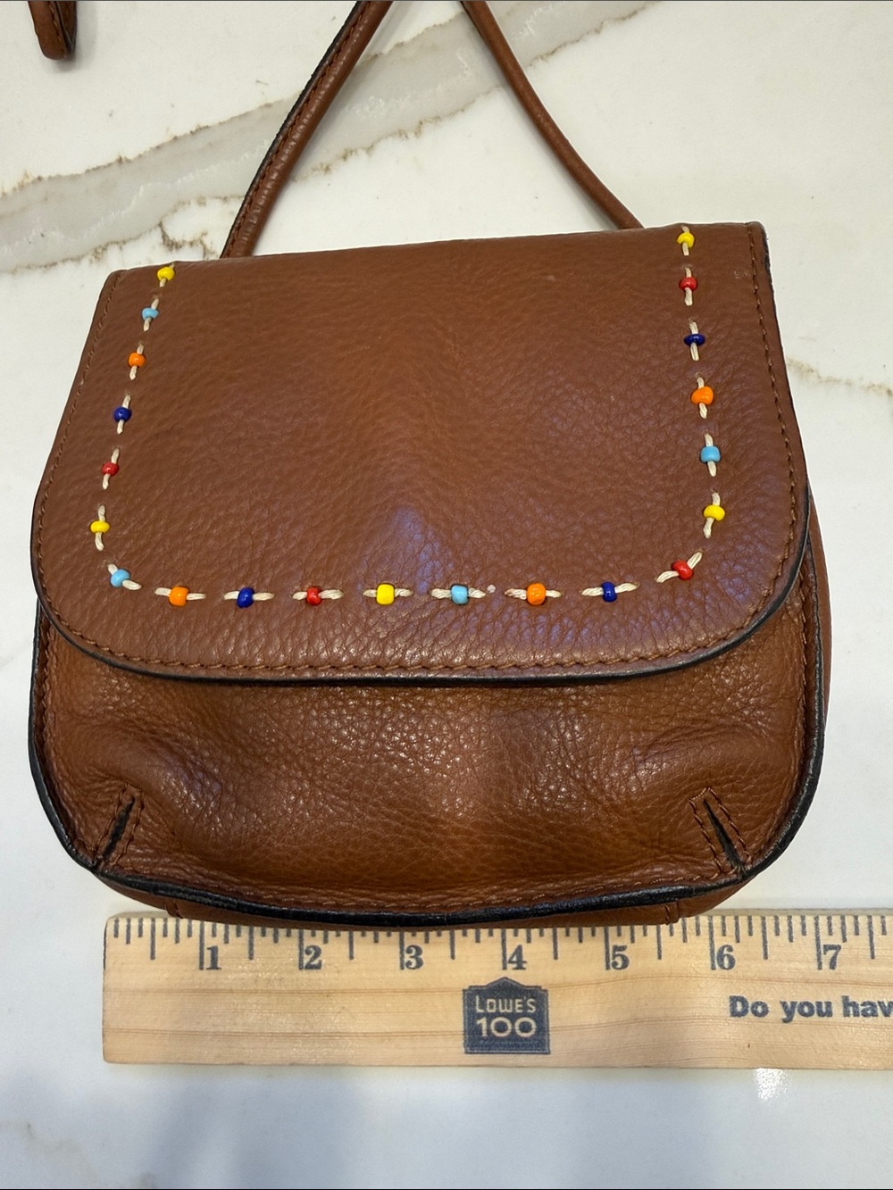 Fossil Brown Leather Crossbody with Multicolor Bead Accents - Picture 3 of 11